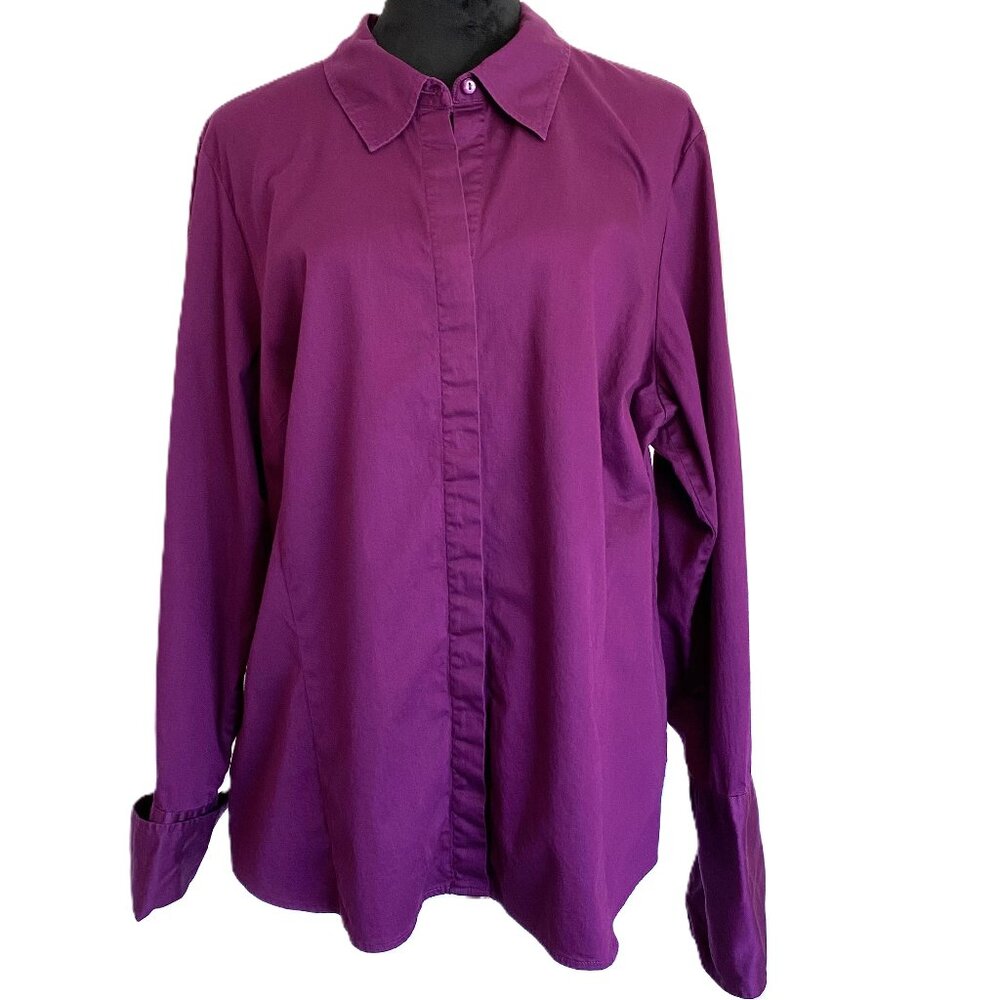 Lane Bryant SZ 18/20 Purple Hidden Button Down Shirt CuffLink Button Long Sleeve